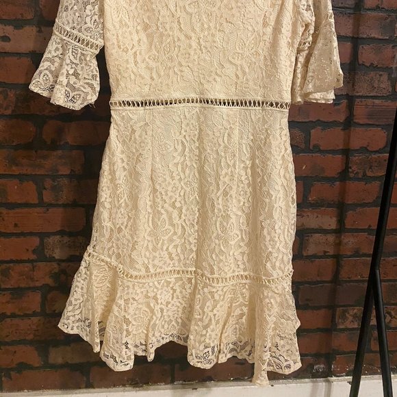 LUSH Cream Dress, Low Neck, Long Sleeve, New - Picture 4 of 5